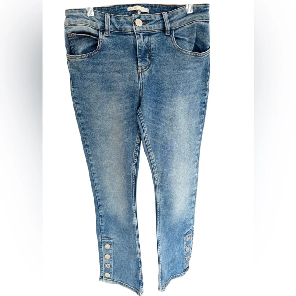 Maje Medium Blue Ankle Button-Hem 5 pocket Crop Jeans size EU 36.